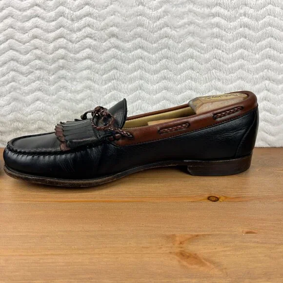 Allen Edmonds Woodstock Loafers Kiltie Braided Tassel Mens 11 B USA Slip On Blk - Picture 10 of 16